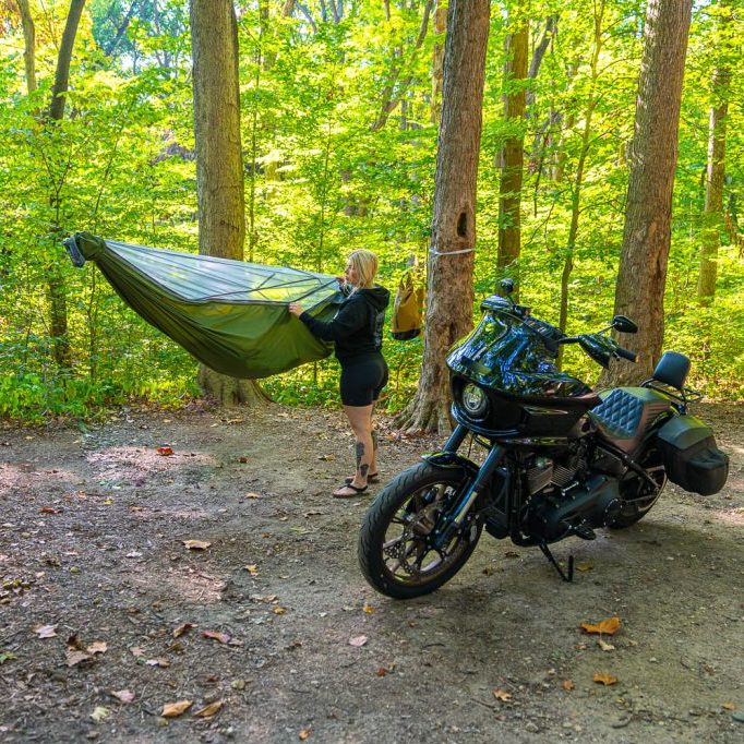 motorcycle camping setup